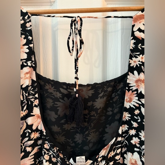 American Eagle XXL floral baby doll puff sleeve mini dress black pink plus size - Picture 7 of 14